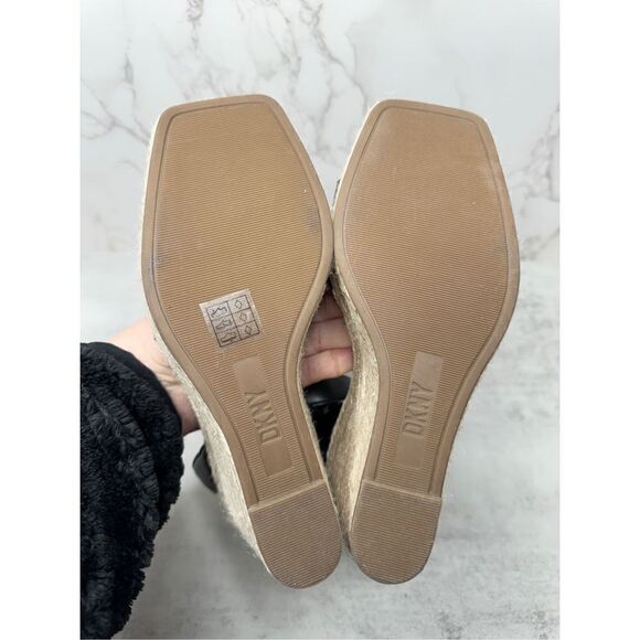 DKNY Sandals Womens Size 6.5 Black Ankle Strap Espadrille Open Toe Wedges New - Picture 12 of 12